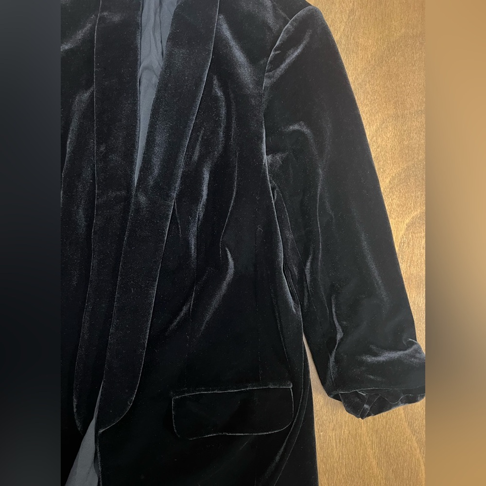 Sold* Express Women's Black Velvet Blazer Jacket Cinch Sleeve Open Front Small - Picture 9 of 13